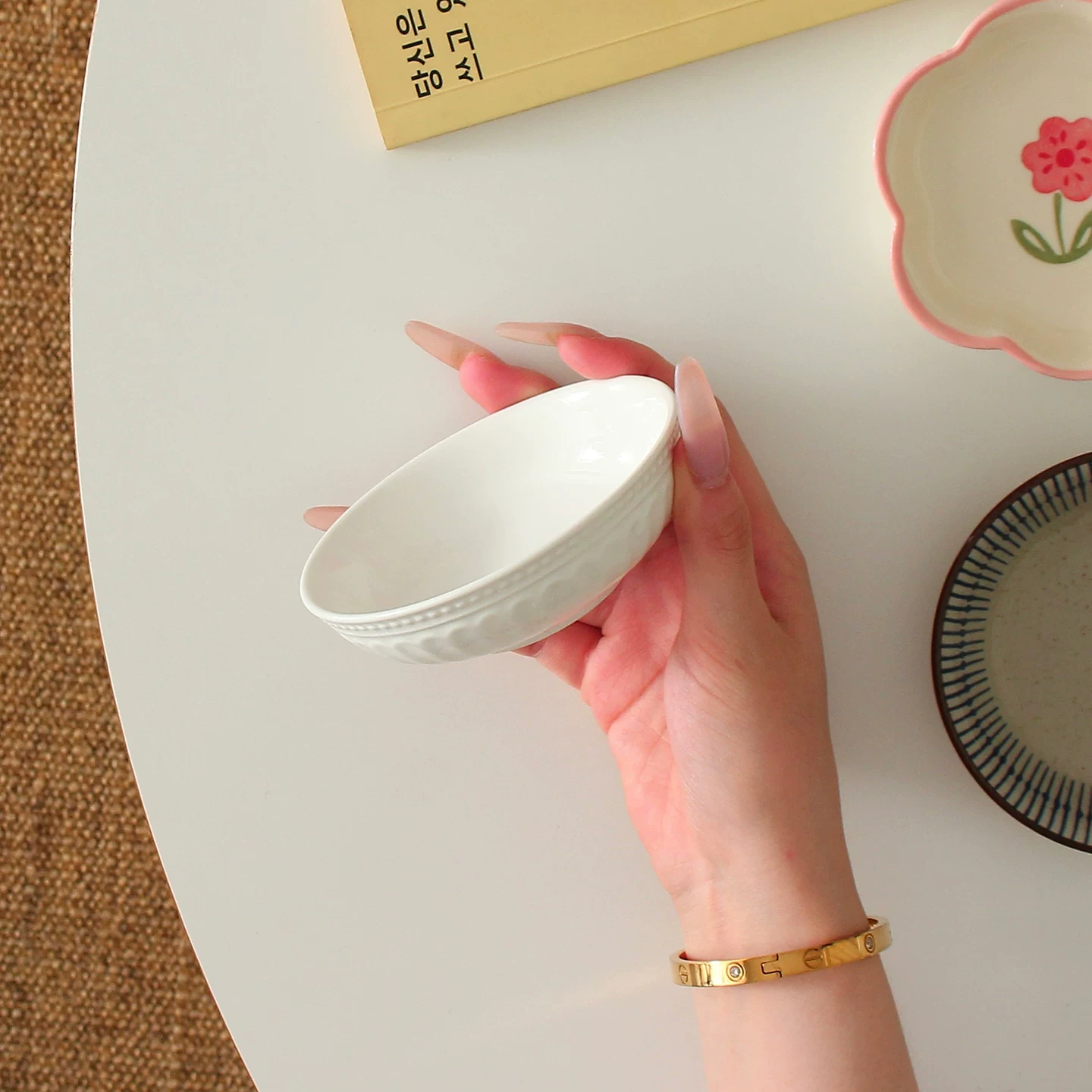 Nordic Mini White Ceramic Bowl - Embossed Minimalist Tableware