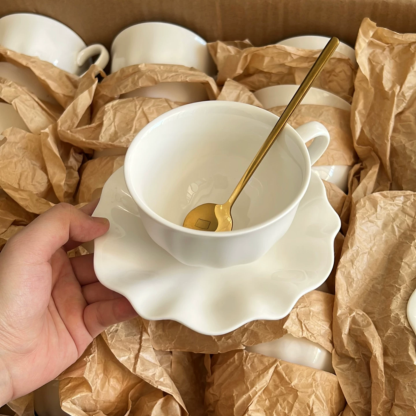 Nordic Ceramic Coffee Cup and Saucer Set - Elegant White Tableware