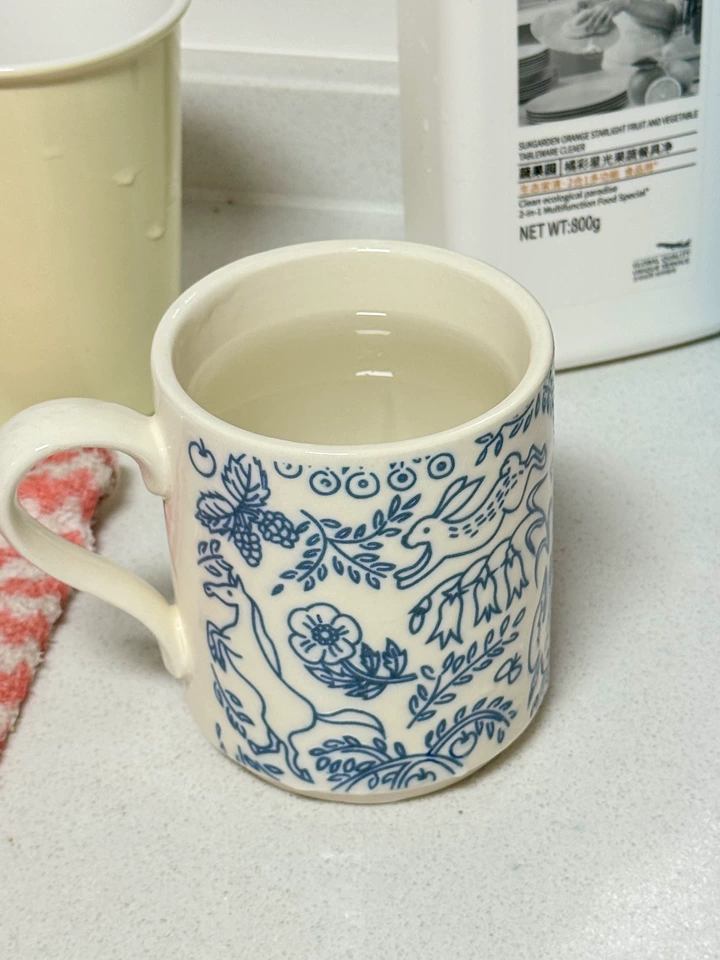 Nordic Forest Blue Ceramic Mug - Botanical Rabbit Coffee Cup