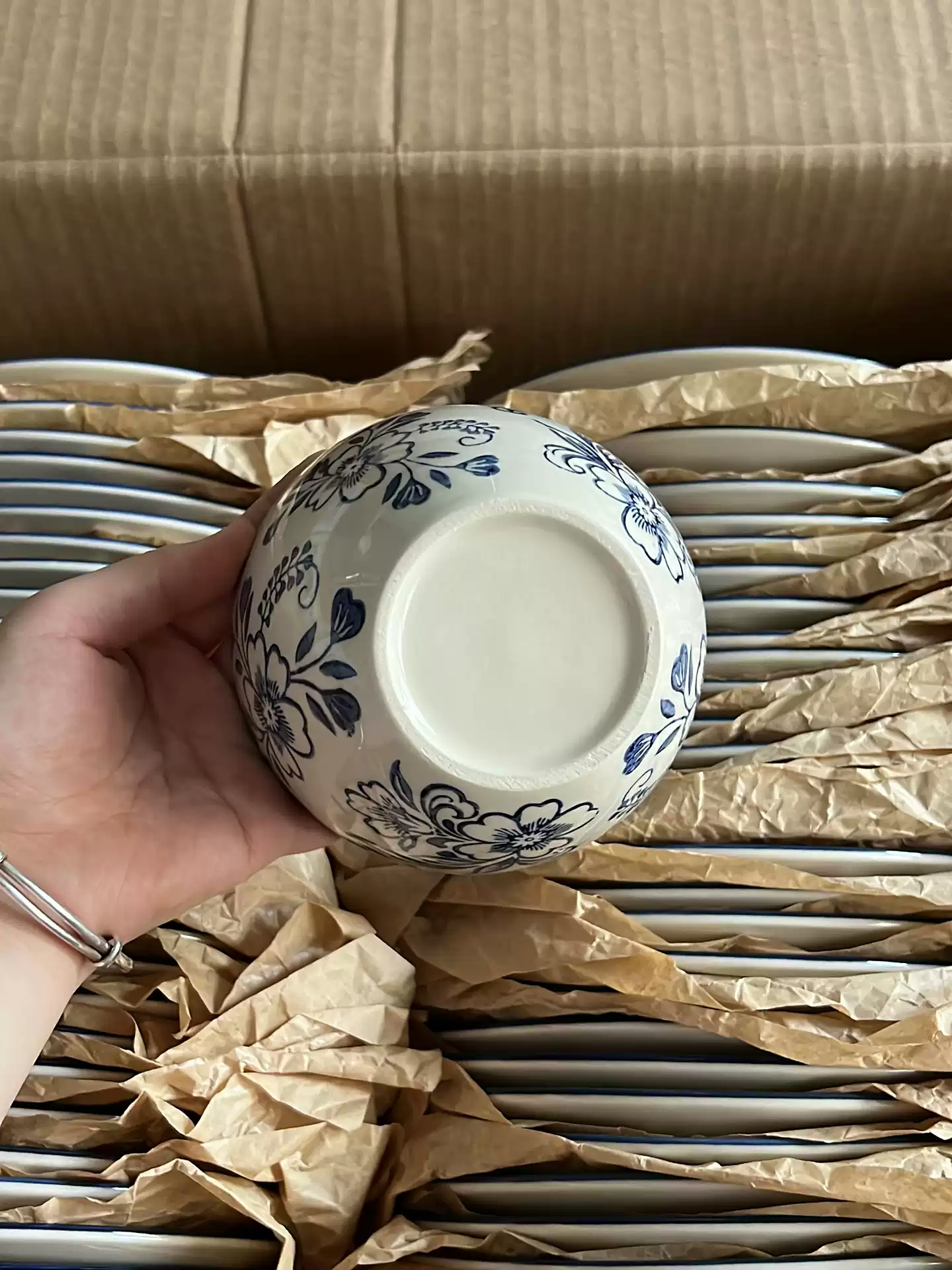 Nordic Blue Floral Ceramic Bowl - Hand-Painted Vintage Tableware