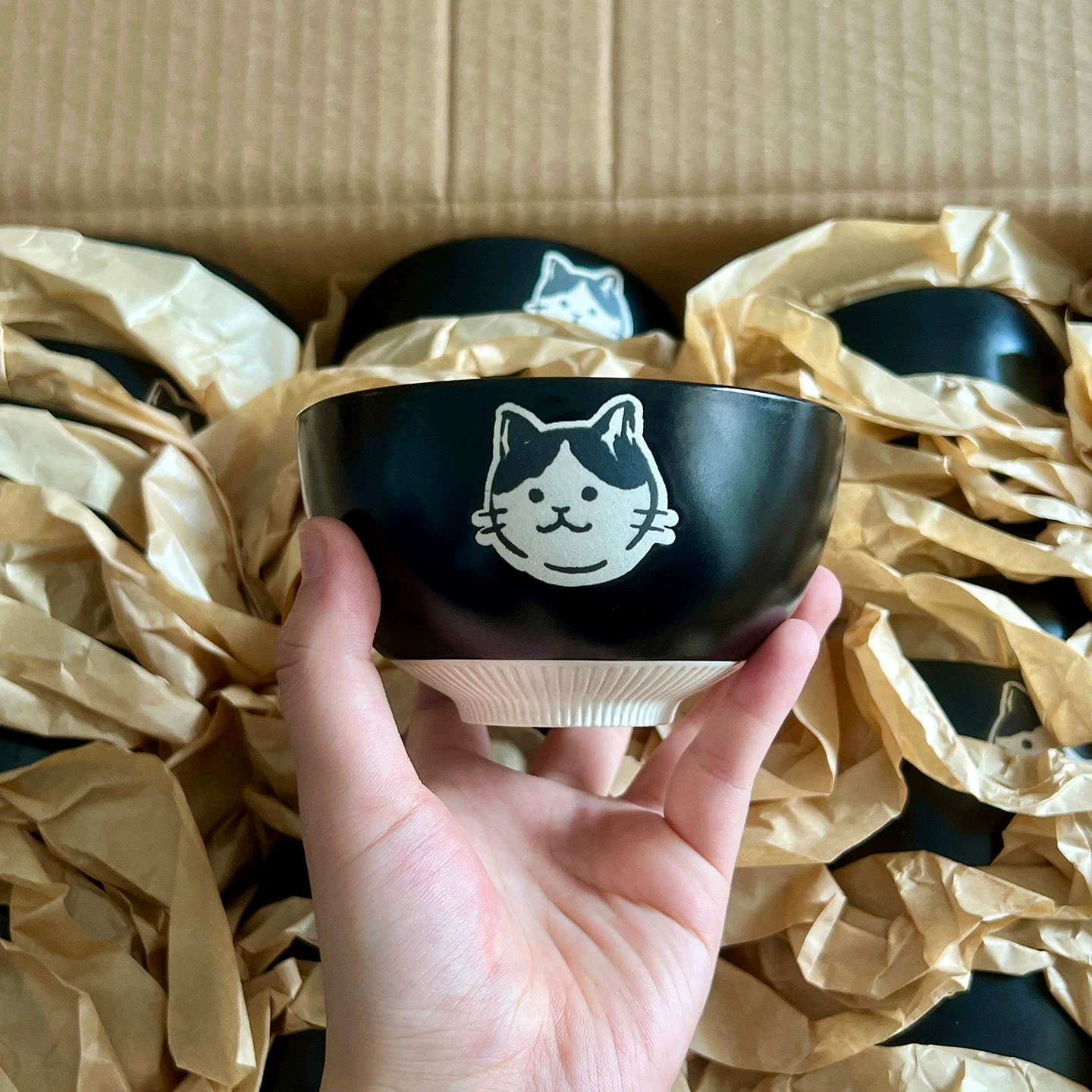 Nordic Cute Cat Ceramic Bowl - Matte Black Tableware