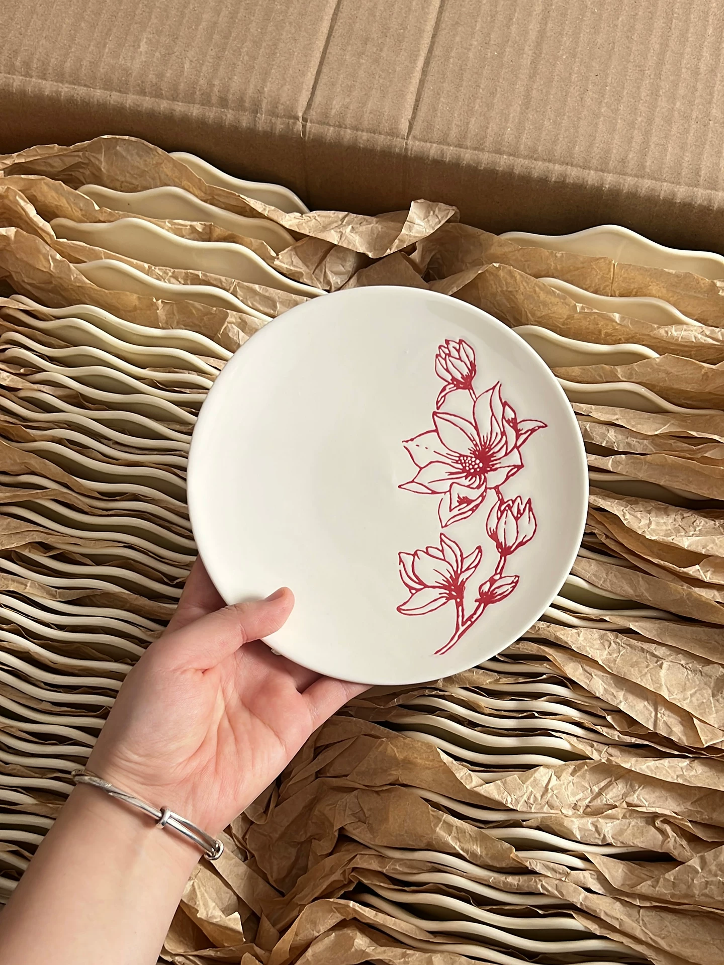 Manchester Royal Red Floral Ceramic Plate - Hand-Painted Botanical Tableware