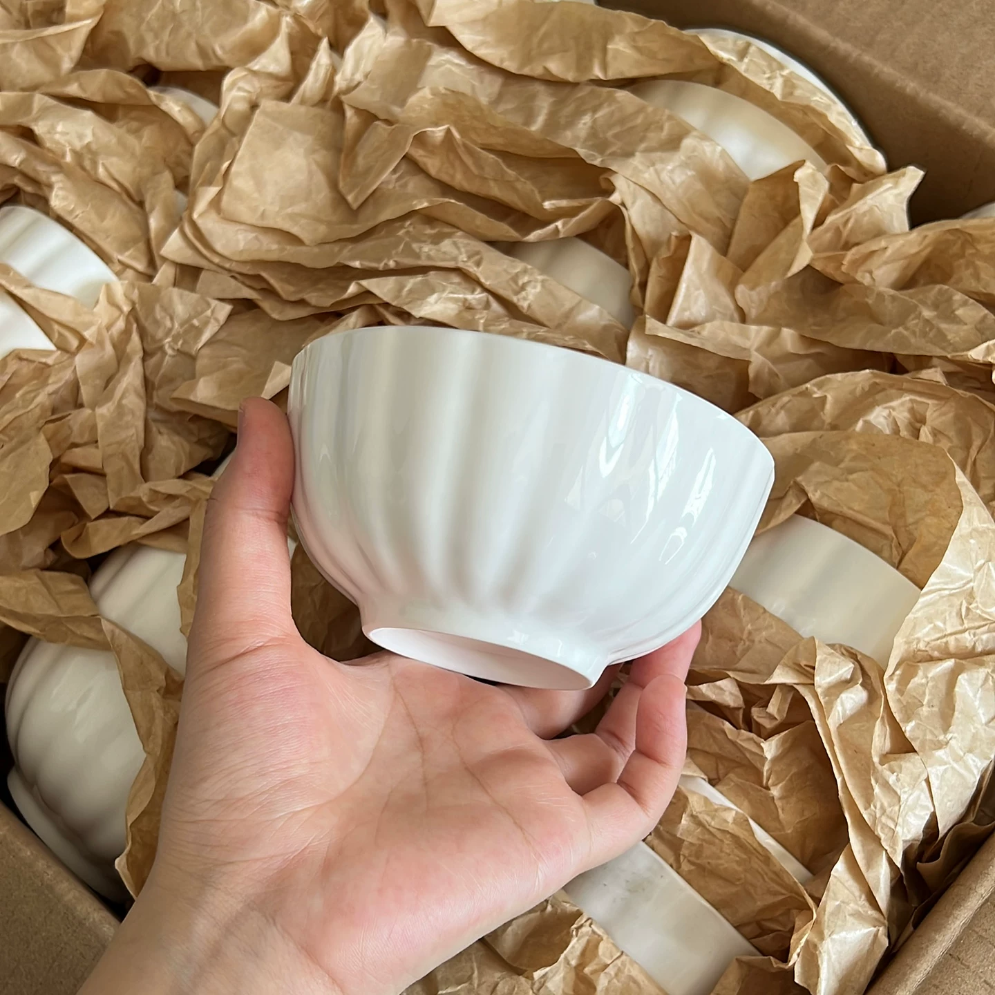 Nordic Fluted Ceramic Bowl - Minimalist White Tableware