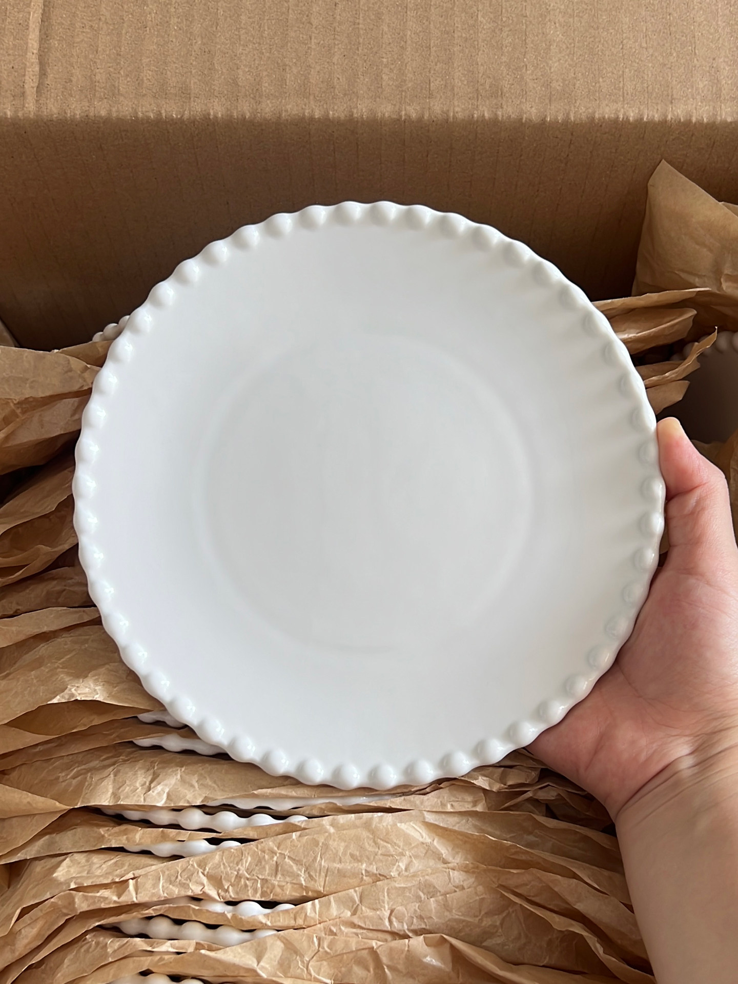 Nordic Beaded Rim Ceramic Plate - Vintage White Tableware