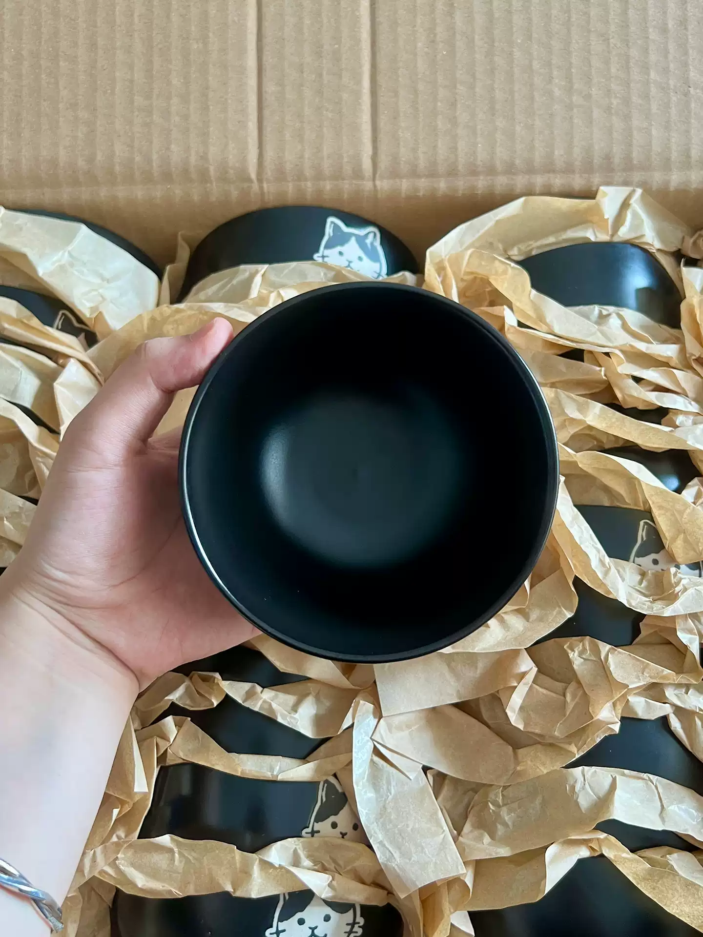 Nordic Cute Cat Ceramic Bowl - Matte Black Tableware