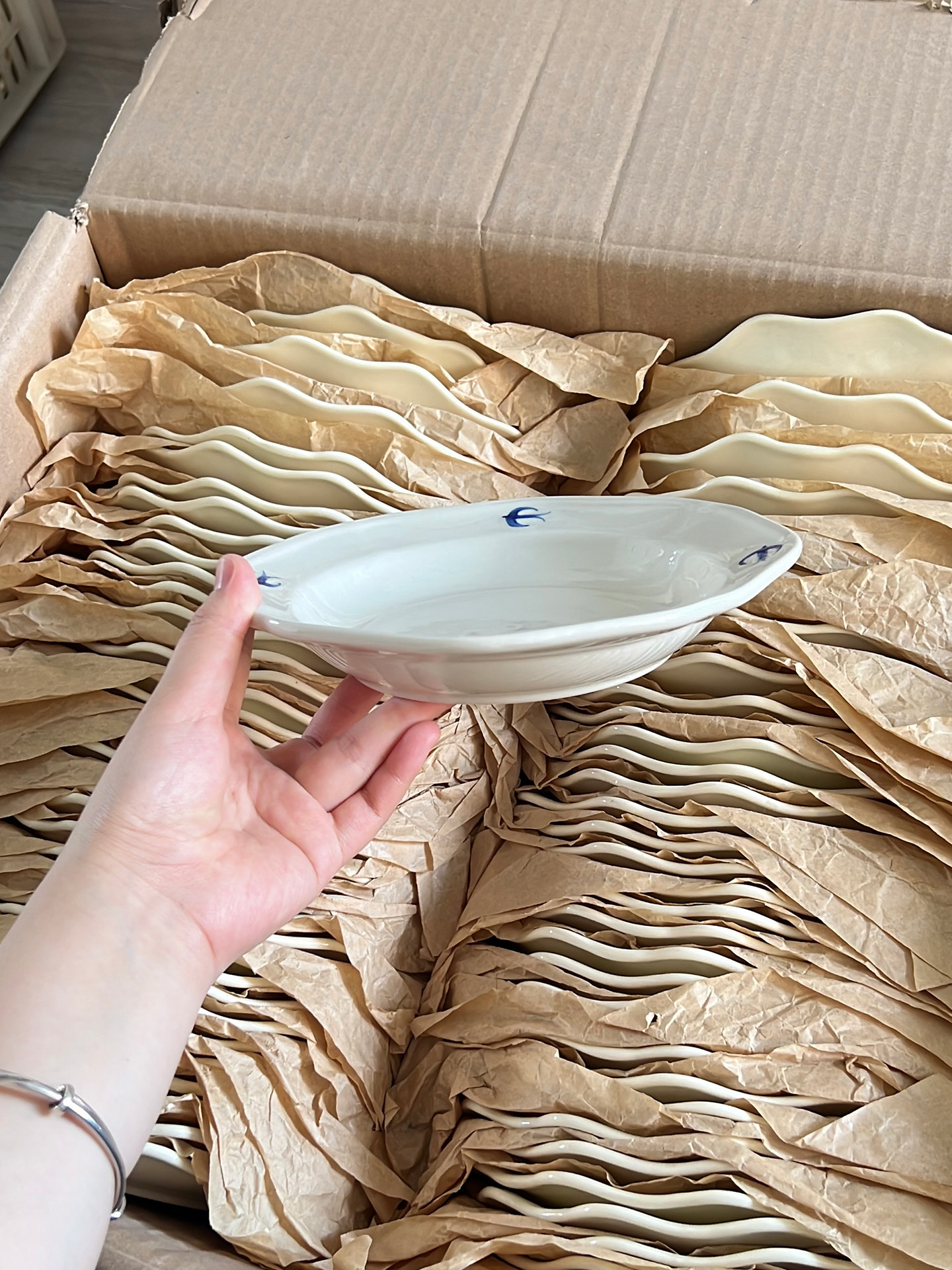 Nordic Blue Swallow Ceramic Plate - Hand-Painted Vintage Tableware