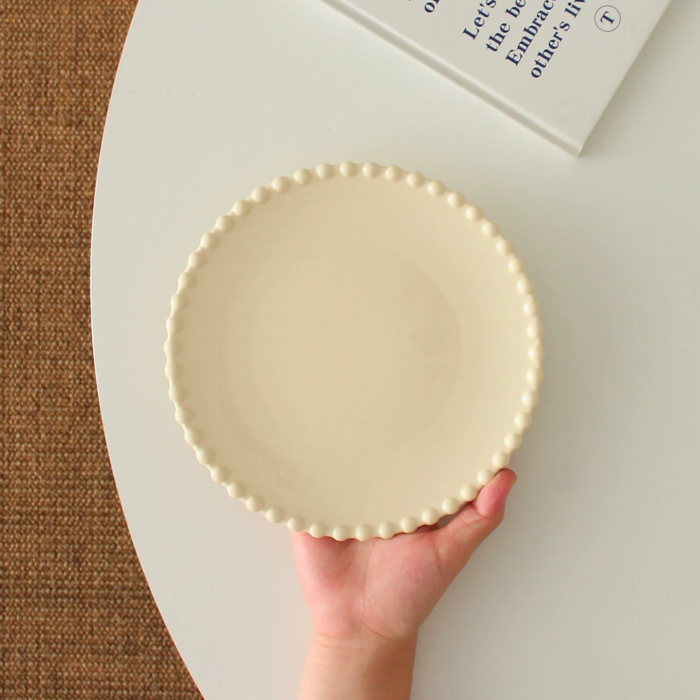 Nordic Beaded Rim Ceramic Plate - Vintage Cream Tableware